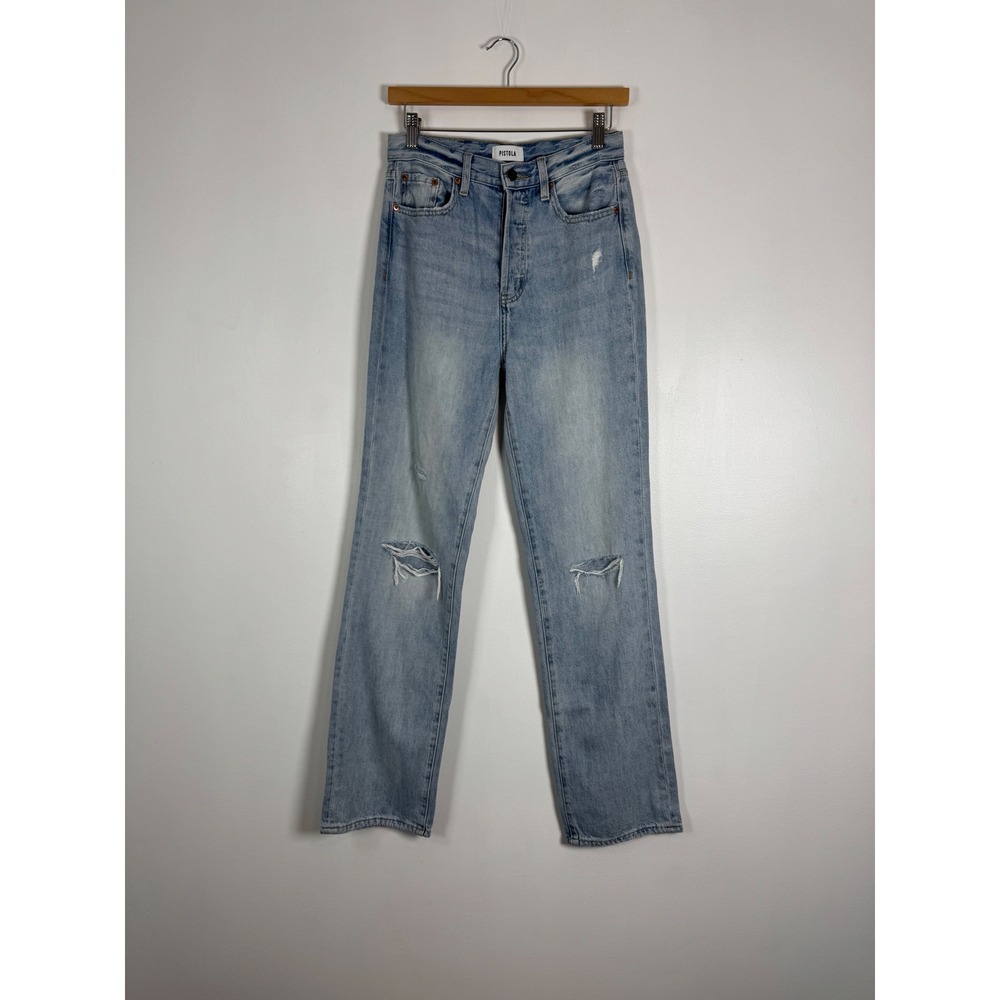 Distressed Pistola Women 25 High Rise Straight Leg Blue Jeans P6322KEE-BMS Light